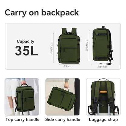 Carry On Travel Backpack Flight Approved Laptop Backpack for Women Men - color: Dark Green, style: B