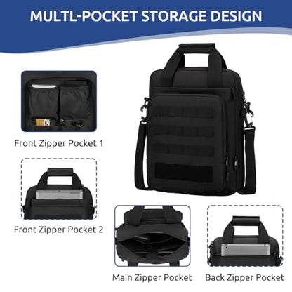 Tactical Messenger Bag, Laptop Briefcase MOLLE Shoulder Pack Handbag - color: Black