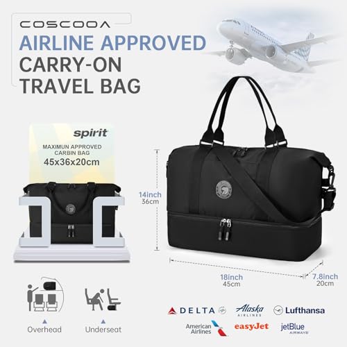 Travel Duffel Bag 18x14x8 Personal Item Bag with Shoe Compartment - color: Brown