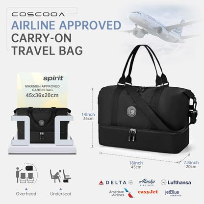 Travel Duffel Bag 18x14x8 Personal Item Bag with Shoe Compartment - color: Brown