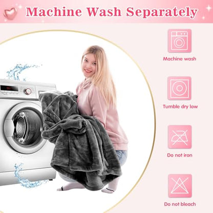 Waitu Wearable Blanket Sweatshirt Gifts for Women and Men, Warm and Cozy Giant Blanket Hoodie, Thick Flannel Blanket with Sleeves and Giant Pocket - Dark Gray - color: Dark Gray, size: Adult