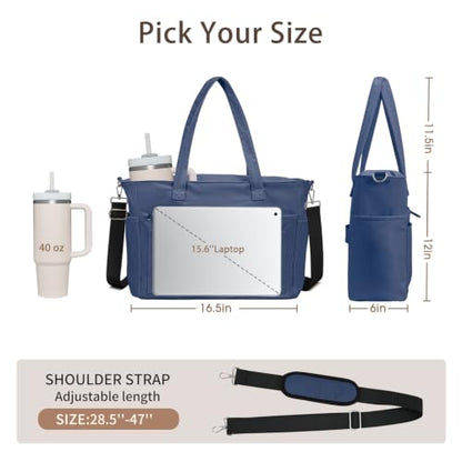 oscaurt Work Tote Bag for Women, 19 Pockets Laptop Tote, Large Teacher Tote - color: Dark Blue