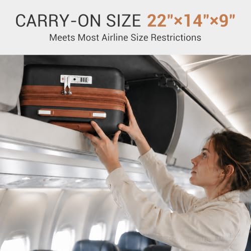Kono Carry On Luggage Sets 2 Piece, 20 Inch Expandable Hardshell Suitcase - color: Black&Brown, size: 2 Piece Set (20")