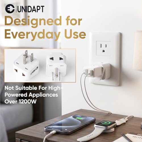 Unidapt European to US Plug Adapter, UK India EU to USA Type B, 3-Pack - size: Pack of 3