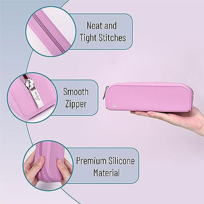 Mr. Pen- Silicone Pencil Case, Aesthetic Pencil Bag for Women, Makeup Pouch - color: Dusty Pink