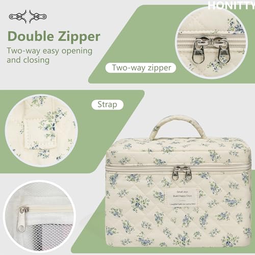 honitty Makeup Bag,Quilted Cosmetic Bags for Women - color: Blue flower