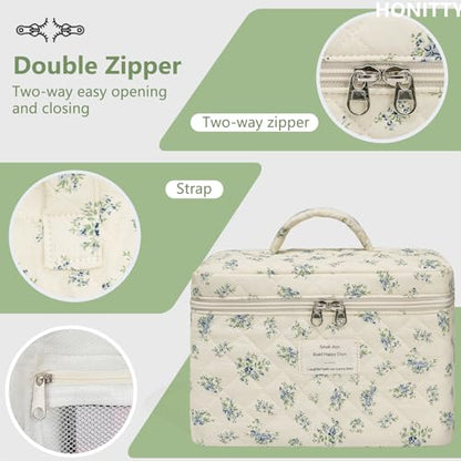 honitty Makeup Bag,Quilted Cosmetic Bags for Women - color: Blue flower