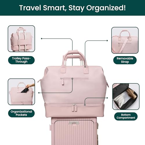 Nobl Travel Weekender Bag for Women & Men, Large Carry-On Duffel, Blush - color: Blush