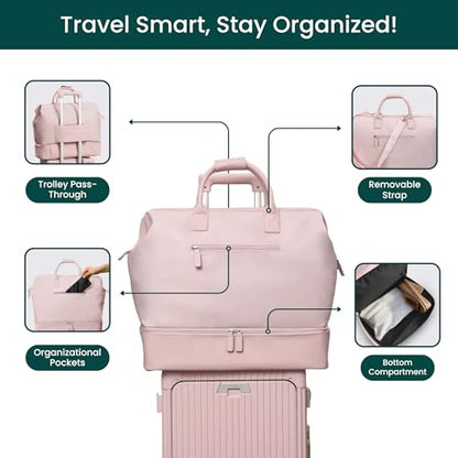 Nobl Travel Weekender Bag for Women & Men, Large Carry-On Duffel, Blush - color: Blush