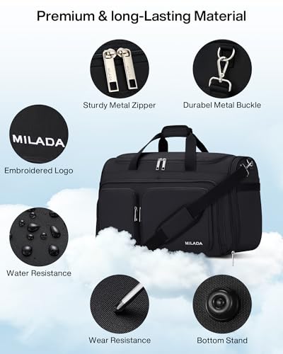 MILADA Carry On Luggage Bags for Travel Foldable Personal Item Travel Bag - color: Black, size: Carry On 21.5 inch