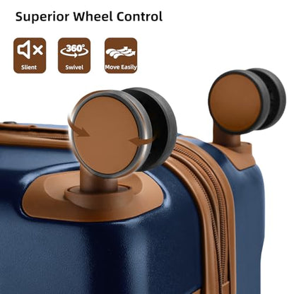 LARVENDER Expandable Carry on Luggage Sets 3 Piece Suitcases Set, Navy - color: Navy Blue, size: 3 piece set(BP/TB/20)