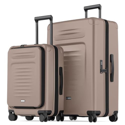 Coolife Expandable Luggage with TSA Lock 2 Piece Set Apricot - color: Apricot, size: 2 Piece Set（20/29inch）