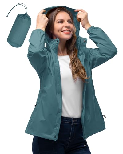 33,000ft Women's Rain Jacket Waterproof Lightweight Packable Raincoat - color: Denim Blue, size: Small