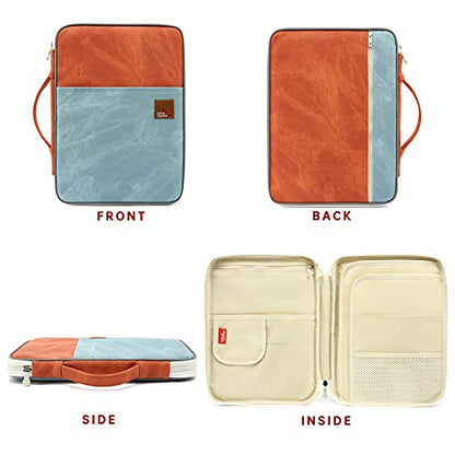 Document A4 Bag Case Waterproof Organizer Portfolio Office Travel Zipper Multi-Function Pouch - color: Blue Khaki