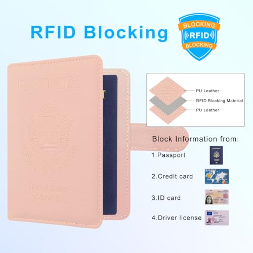 Passport Holder Cover, ACdream Protective Premium Leather RFID Blocking Wallet Travel Case for Passport/Credit Card/Air Ticket, - color: Pink*