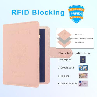 Passport Holder Cover, ACdream Protective Premium Leather RFID Blocking Wallet Travel Case for Passport/Credit Card/Air Ticket, - color: Pink*