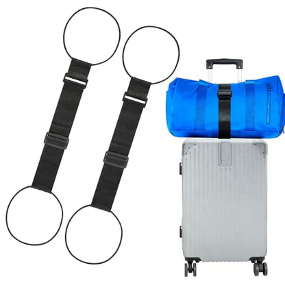 2 Pack Luggage Strap for Carry On Bag,Multi Use Strong Adjustable Connector Straps, Black Elastic Travel Belt for Suitcase, Backpack, Handbag, Easy Wrap, Lightweight