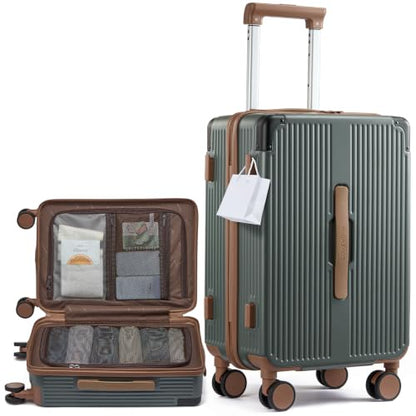 LOVEVOOK Hardside Carry On Luggage 22x14x9 Airline Approved, Small Suitcase - color: Green&Brown
