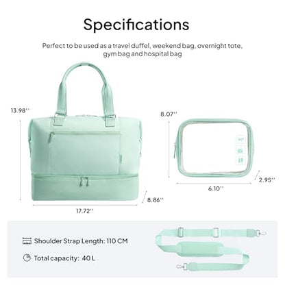 TOPEAST Travel Duffle Bag, Weekender Bags for Women with Shoe Compartment - color: Green