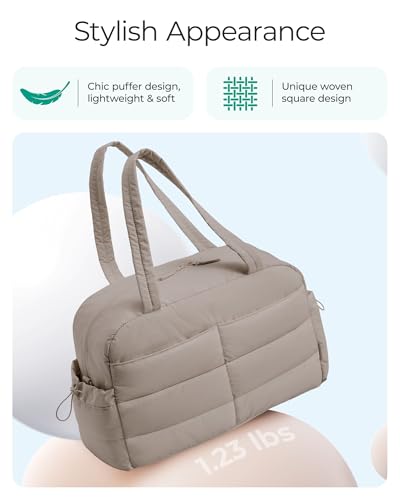 BAGSMART Gym Bag for Women, 2-PC Puffer Travel Duffle Bag Carry On Tote Bag - color: Cherry print