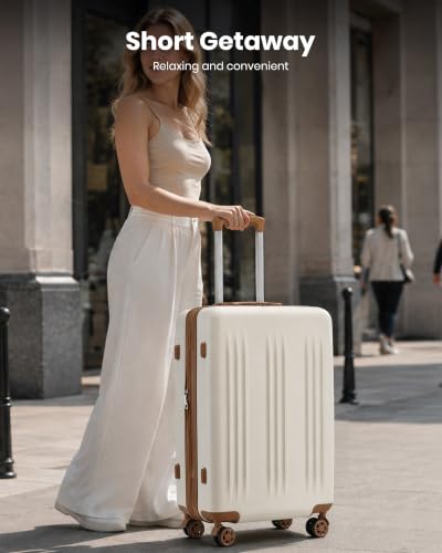 Kono 28 Inch Large Checked Luggage with Spinner Wheels Expandable TSA Lock - color: Cream White, size: 28"