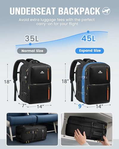 MATEIN Travel Backpack with Shoe Compartment Removable for Frontier Airline - color: Black