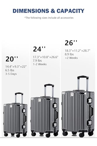HotWay 24 Inch Checked Zipperless Luggage with Cup Holder,Grey - color: Gray (PC+Aluminum), size: Checked in 24inch