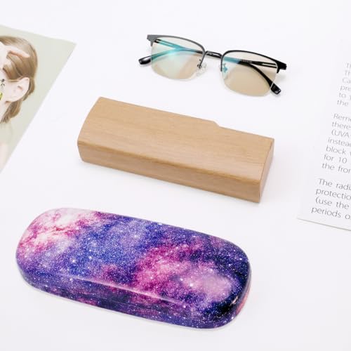 PERFECTSIGHT Hard Shell Eyeglasses Case, Kawaii Protective Glasses Case for Kids, Cute Eyeglass Case for Women Men Girls - color: Purple Star Cloud