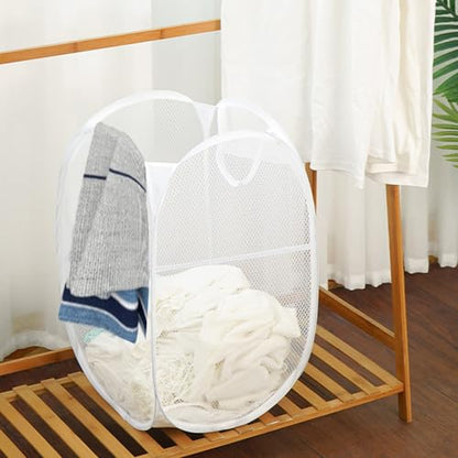 Pack of 2 Pop Up Laundry Hampers, Collapsible Mesh Laundry Baskets, Foldable Clothes Hampers for Bathroom, College Dorm, Travel (White) - color: White