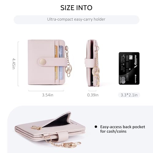 POIUGOYA Slim Wallet for Women RFID Card Holder Keychain - color: Pink Champagne