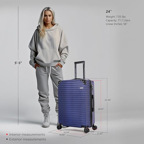 DUKAP TOUR 24-Inch Medium Hardside Spinner Luggage TSA Lock Durable Blue - color: Blue, size: 24 Inch