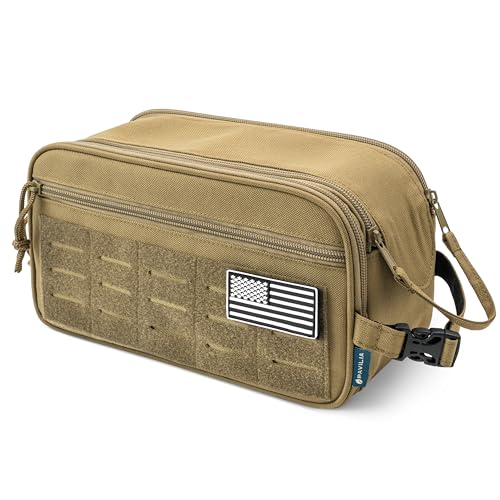 PAVILIA Tactical Toiletry Bag Men, Water Resistant Molle Military, Tan XL - color: Tan, size: Extra Large