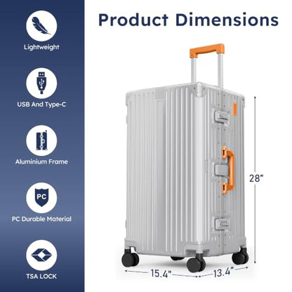ALPHA CAMP Trunk Luggage 26 Inch with Aluminum Frame Zipperless Suitcase - color: Silver Orange, size: 26 Inch