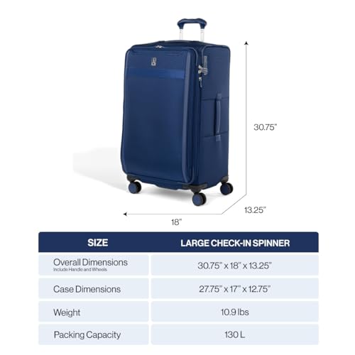 Travelpro VersaPack+ Softside Checked Luggage Suitcase, Navy Blue, 29-Inch - color: Estate Blue, size: Checked Large