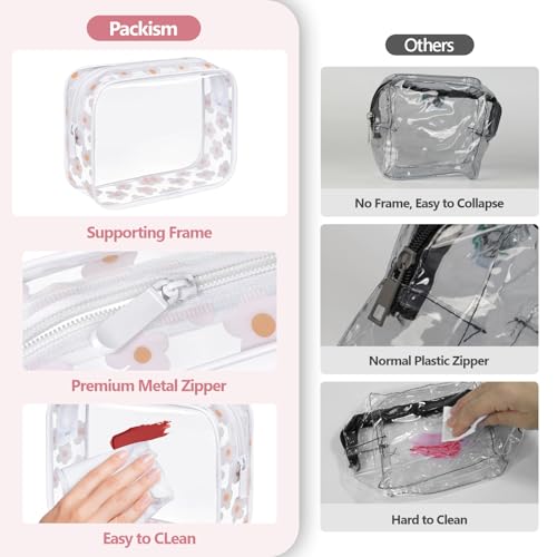 PACKISM TSA Approved Toiletry Bag - White Flower Print Clear Makeup Bag - color: LB-Flower Print, size: Medium Set