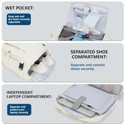BESMART 28L Travel Duffle Backpack, 2-in-1 Flight Approved Sport Duffel Bag - color: White