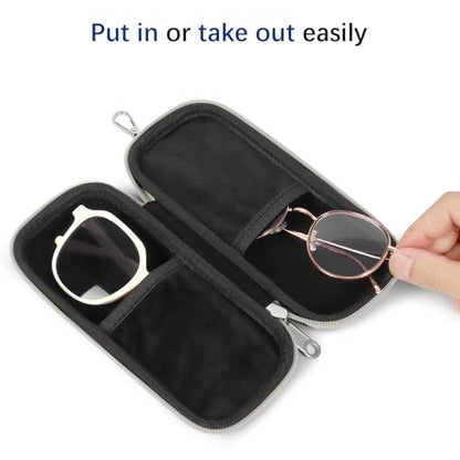 Double Eyeglasses Case for Dual Sunglasses, Hard Shell with Zipper - color: Gray Wave
