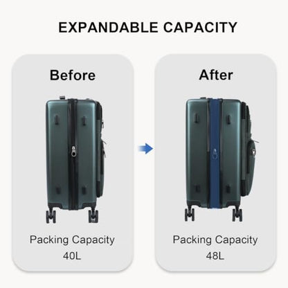 VANKEAN 20 Inch Expandable Hardshell Spinner TSA USB Port Carry-On Approved - color: DARK GREEN
