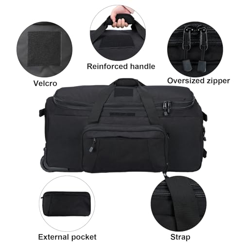 Military Wheeled Deployment Bag Large Tactical Heavy Duty Duffel Bag 124L - color: Black