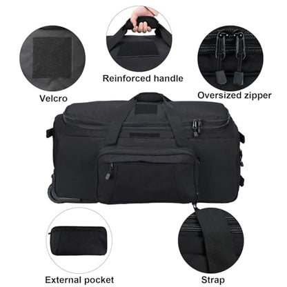 Military Wheeled Deployment Bag Large Tactical Heavy Duty Duffel Bag 124L - color: Black