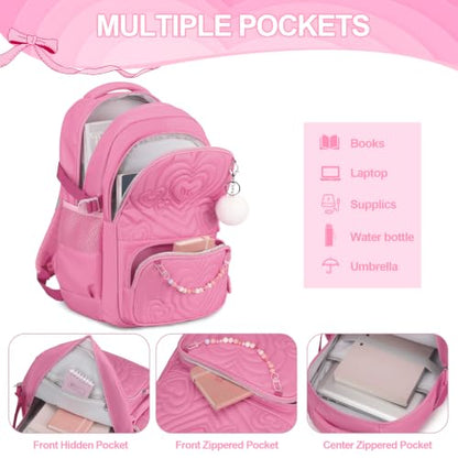 DIGOBAY Quilted Backpack for Girls with Lunch Bag Pencil Case - color: Magenta