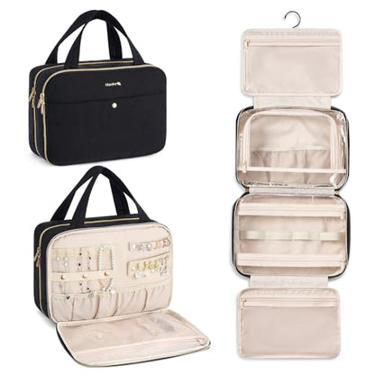 Hanke Hanging Travel Toiletry Bag with Jewelry Organizer, Black - color: Black