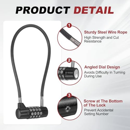 PATIKIL Combination Cable Lock 11" Black 2pcs 4 Digit Long Shackle Padlock - color: Black, size: 11 Inch