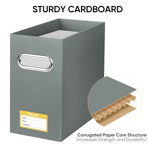 BALEINE 4PK File Organizer Box, Cardboard File Folder Organizer with Handle - color: Grey, style: 4PK (Slim)