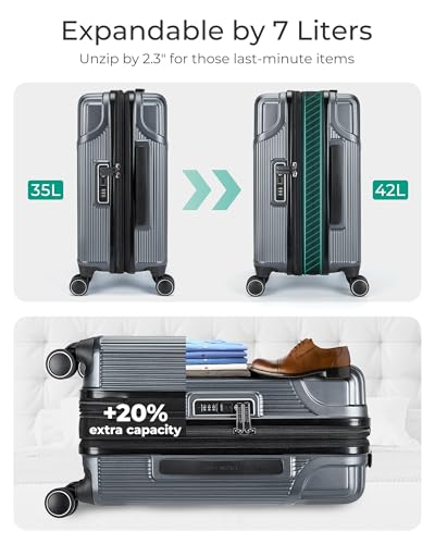 BAGSMART Expandable Carry On Luggage 22x14x9 Airline Approved, Carry-On Suitcase, Grey - color: Grey