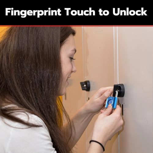Smart Padlock Locker Lock: 2-Pack Blue & Red - Mini Fingerprint Padlock eLinkSmart Gym Lock with Colourful Metal 20 Fingerprints Keyless fits School Bag Luggage Toolbox Gym Locker - color: Blue & Red