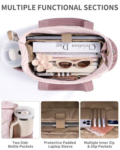 Bagstellar Lunch Tote Bag for Women, 3 in 1 Work Bag with Lunch Compartment - color: Pink