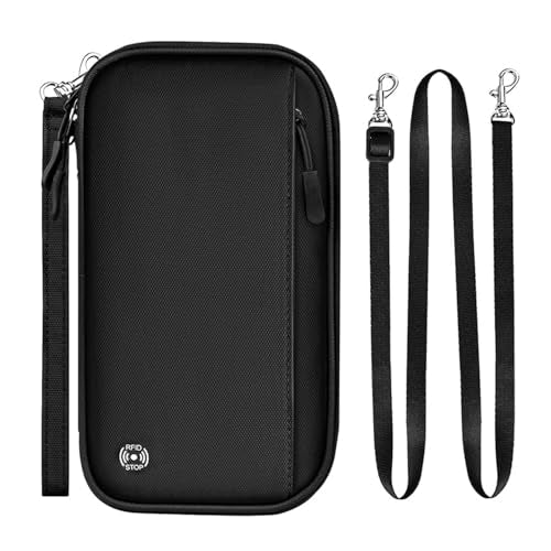RFID Blocking Family Passport Holder For Travel, Neck Wallet - color: Black
