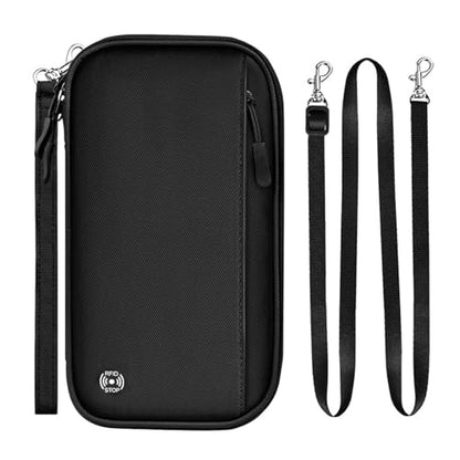 RFID Blocking Family Passport Holder For Travel, Neck Wallet - color: Black