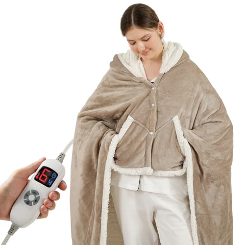 ESTINGO Wearable Heated Blanket Electric Throw, Heated Shawl for Women - color: Light Beige, size: 50"x64"